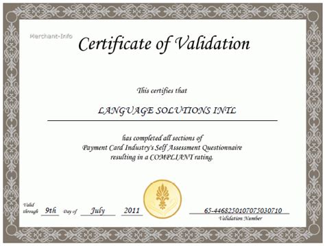 software validation certificate template